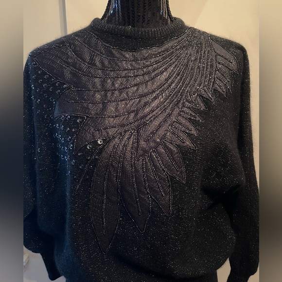 Vintage Uen Shadi 80s Black Beaded Dolman Sleeve Sweater - Picture 2 of 11